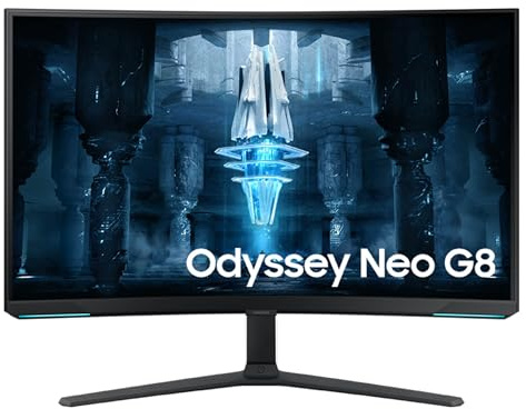 Samsung 32 Odyssey Neo G8 (G85NB) 4K UHD 240Hz 1ms G-Sync 1000R Curved Gaming Monitor, Quantum HDR2000, AMD FreeSync Premium Pro, Matte Display, DisplayPort, Black & White, LS32BG852NNXGO