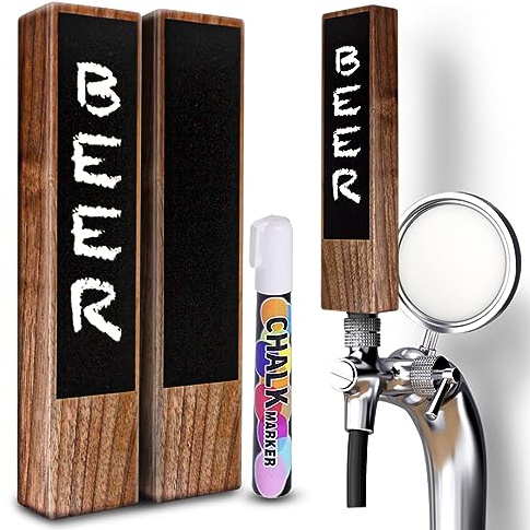 Chalkboard Beer Tap Handles - 2-Pack Wooden Walnut Beer Tap Handles With Chalkboard And Pen - Best For Homebrew, Kegerators And Bars - Makes A Great Gift For Beer Lovers And Homebrewers