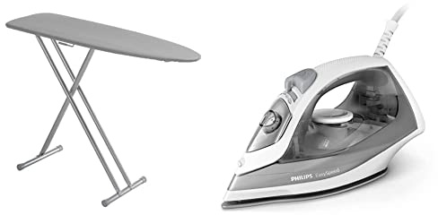 Mabel Home Ergo T-leg ironing board with silicone coated cover + extra cover & Philips Domestic Appliances Steam Iron Easyspeed - GC1751/98 Grey,GC1751/89