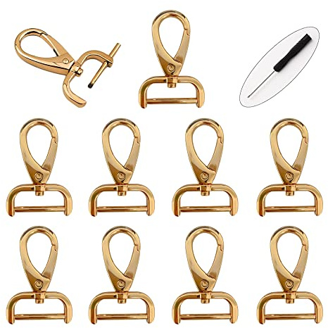Zasvec Karabinerhaken mit Drehgelenk 10 Stück Karabiner Klein Schlüsselanhänger Karabiner mit D Ring Karabinerverschlüsse mit 1 Schraubendrehern für Tasche(Gold, 25mm Innenbreite)