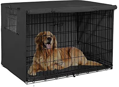 Hundekäfig Abdeckung, Abdeckung für Hundekäfige, Langlebiger Wasserdichter Winddicht Hundebox Abdeckung mit Doppeltür, für den innen und außenbereich (Schwarz L)
