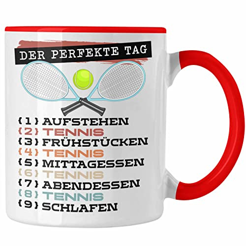 Trendation - Tennis Tasse Geschenk Becher Der Perfekte Tag Tennis-Spieler Geschenkidee Spruch (Rot)