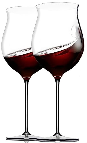 Bella Vino Extra Large Crystal Wine Glasses with Stem - Elegant Wide Rim Stemware Giant Red Patented Stemmed Long for Unique Modern Glass Gifts, Set of 2-32oz., (bv2004)