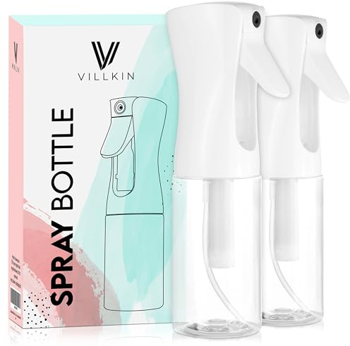 Villkin Sprayflaska – uppsättning av 2 – extra fin spraydimma med 200 ml behållare idealisk för strykning eller för frisörer (set om 2, vit/transparent)