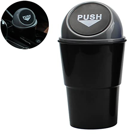 CGEAMDY Car Trash Can with Lid, Leakproof Mini Garbage Can for Automotive Cup Holder in Console, Small Plastic Waterproof Waste Storage Rubbish Bin for Office Home Bedroom, Car Accessories (Grey)