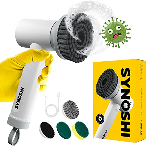 Synoshi Power Spin Scrubber Cordless, Electric Scrubber, Electric Cleaning Brush 3 Replaceable Heads, 2 Speeds, Perfect for Bathroom, Floor, Scrubbing Brush for Household