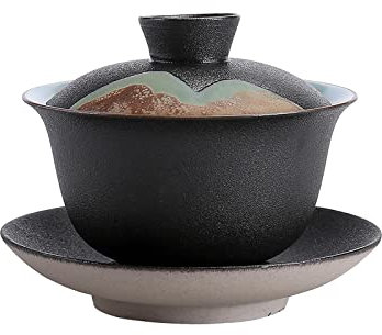 Duiaynke Keramik-Teetasse Kung Fu GAI Wan Teetasse mit Deckeldesign, elegant, 180 ml, große Kapazität, Keramik, GAI Wan, Keramik-Teetasse (schwarz)