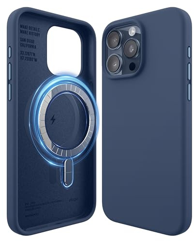 elago Cover Magnetica in Silicone per iPhone 15 Pro Max | Compatibile con MagSafe, Magneti Integrati, Silicone Premium, Protezione con Struttura a 5 Strati (Jean Indigo)
