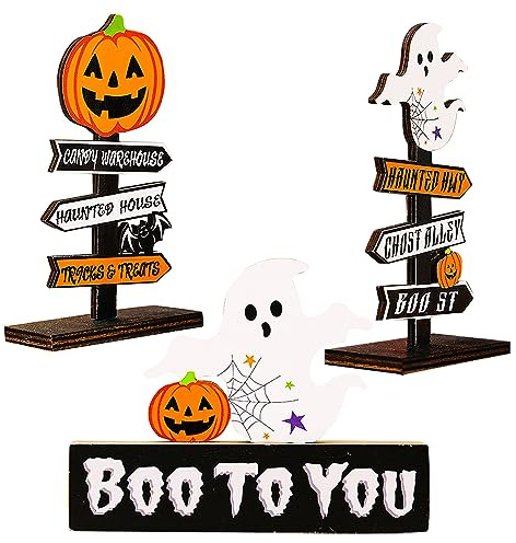 3 PCS Halloween Centrotavola in Legno Cartelli,Halloween Desktop in Legno,Happy Halloween Decorazioni da Tavola,Centrotavola Decorazioni di Halloween,Halloween Desktop Ornamento Ornamento