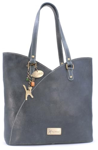 Catwalk Collection Handbags - Große Schultertasche für Damen - Tulpenförmig Tote Bag - Antikleder Leder - für Notizbuch A4 - Abigail