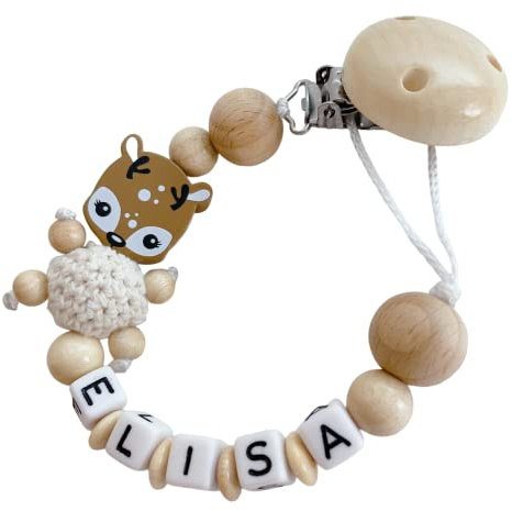 personalisiertes baby geschenk mit Namen für Mädchen oder Junge Baby Geschenk personalisiert zur Geburt & Taufe Reh Natur Holz (Reh Beige)
