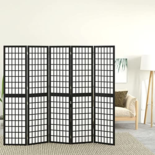 TANZEM 5-TLG. Paravent Japanischer Stil Faltbar, Spanische Wand Raumteiler, Raumtrenner, Trennwand, Mobile Umkleidekabine, Zimmertrenner, Faltwand, Abtrennung Schlafzimmer, 200x170 cm Schwarz