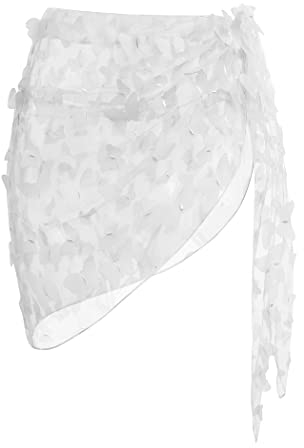 Ekouaer strand wrap sarong dam pareo omlottkjol strandklänning sexig bikini täckande sommar chiffong strandhandduk, S-2XL, Fjäril vit, M