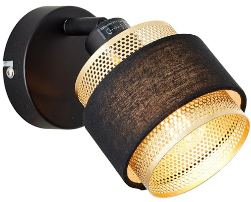 Brilliant Lampe Grove Wandspot schwarz gold Metall/Holz schwarz 1x D45, E14, 28 W