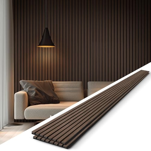 Soundsbay Akustikpaneele Holz Lamellenwand 2 Stück Walnuss 240x32cm | Holzfunier und Filz Wand, Moderne, Dunkle Walnussfarbe, Wandpaneele, Schallschutzplatten, Wandverkleidung innen, Schallschutz