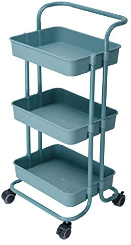 3 Layer Storage Rack Kitchen Trolley Movable Shelf Home Furniture Organizer with Wheels Narrow Cabinet (Color : OneColor, Size : 88 * 42 * 37cm) (Blue 88 * 42 * 37cm)