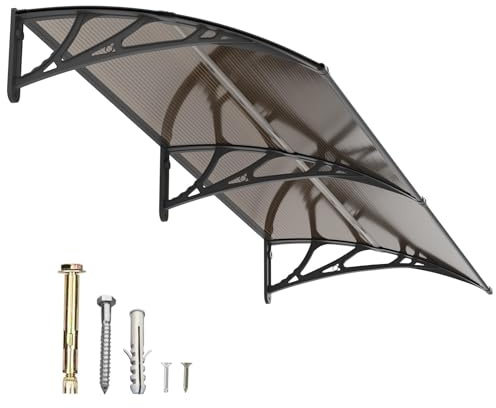 Auvent pour Porte d'entrée 200x100cm,Toit Marquise Abri en Polycarbonate Protection Contre Pluie,UV et la Neige Support Robuste en ABS Durable