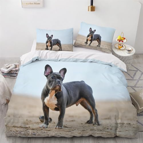 DILANI Bettwäsche 220x240 Mops Bettwäsche-Set 3 Teilig 3D Druck Hund Tier Bettbezug Weich Mikrofaser Bettbezüge mit Reißverschluss und Kissenbezug 80x80cm für Erwachsene Kinder