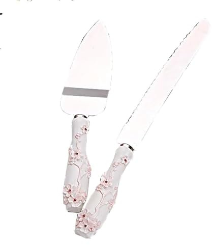 Hochzeit Kuchen Messer Schaufel Server Set Besteck Edelstahl Harz Griff Hochzeit Party Thanksgiving Weihnachten (Pinke Blume)