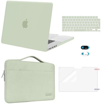 MOSISO Coque Compatible avec MacBook Pro 16 M5 M4 M3 M2 M1 2026-2021 Pro/Max,Coque Rigide & Sac de Transport & Protection Clavier & Protecteur D'écran & Couverture Webcam,Sage Vert