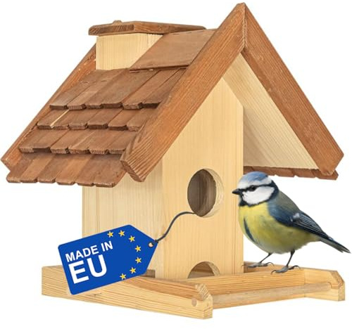 ITA Vogelfutterhaus Freude 30x25x29,5 cm aus Holz - Vogelhaus zum Aufhängen - Vogelfutterspender für Wildvögel - Wetterfest, Stabil, Robust - Direkt vom Hersteller - EU Produkt