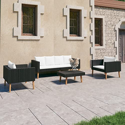 Buzaza 4-TLG. Garten-Lounge-Set mit Auflagen GartenmöBel Lounge Terrassen MöBel Lounge Sitzgruppe Balkon GartenmöBel Set Poly Rattan Schwarz
