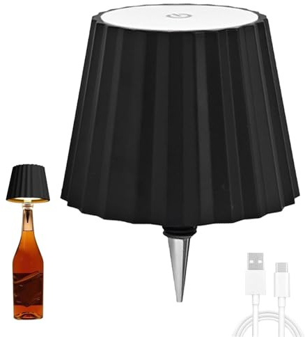 JSSFSS LED Wine Bottle Lamp - USB Rechargeable Table Light With 3 Colors Dimmable Touch Control for Bar, Restaurant, Bedroom - Black