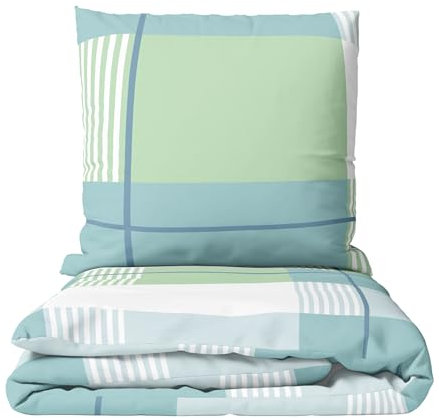Leonado Vicenti Winter Biber Bettwäsche 200x200 Set flauschig Feinbiber gestreift Grün Petrol Kissenbezug 80x80 cm mit verdecktem Reissverschluss 3teilig