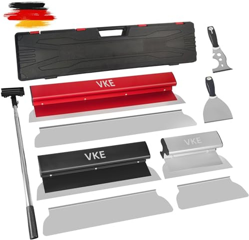 VKE Kit Couteaux à Enduire, Spatule Enduit Professionnel avec Manche Télescopique, Inoxydable 25/40/60 cm, l'outil Multifonctions Parfait pour Cloison Sèche en Ciment et en Béton 8 Pcs
