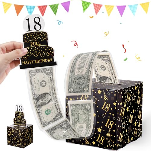 Starvortex DIY Schwarz Gold Geldgeschenk 18. Geburtstag Junge Mädchen | Überraschungsbox Geburtstag 18 Mädchen Junge, Dick Geschenke zum 18 Mädchen, Geschenkbox zum 18. Geburtstag