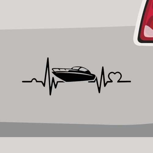Aufkleber - Herzschlag Motorboot Yacht See - Sticker, Folienaukleber für Auto, Motorrad, Fahrrad, Laptop, LKW (Sparset | Weiß)