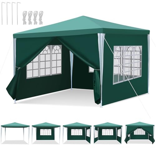 Peviasot Cenador portátil 3x3m, resistente al agua, estable, apto para invierno, para camping, cenador, para jardín, tienda de campaña, con piezas laterales y ventanas, protección solar, para fiestas
