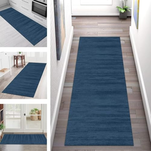 SGLGSTORE Teppich Läufer Flur Küchenläufer Waschbar Teppichläufer Eingangsmatte 60X250CM Blau Teppich rutschfest Läufer Für Schlafzimmer Wohnzimmer Teppichläufer Polyester Meterware Anpassbar