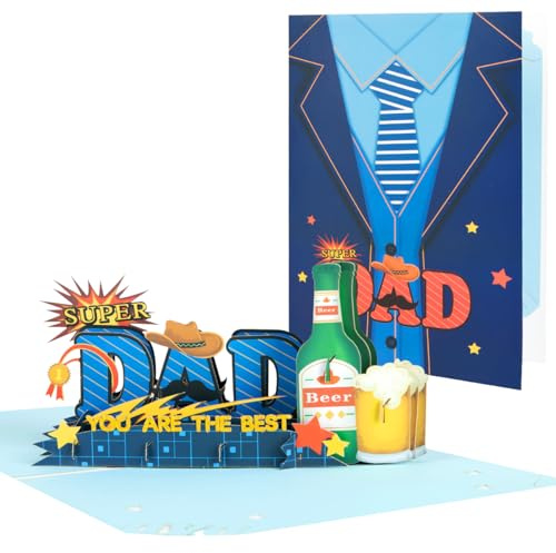 CNLITIHEKA Pop Up Vatertagskarte für Papa, Happy Father's Day Karte für Männer, 3D Super Dad, für Opa, Bruder, Opa, inklusive Umschlag.