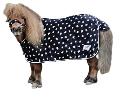 Abschwitzdecke Set Glori Set Decke mit Halfter Nicky Fleece Schwarz Sterne 65 70 75 80 85 90 95 100 cm Minishetty Shetty (70 cm)