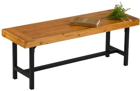 Mingone Gartenbank Holz 120 cm Balkonbank wetterfest hölzerne Park Veranda Bänke für Sitzbank ohne Rückenlehne Outdoor Kleiner Gartenmöbel 3-Sitzer