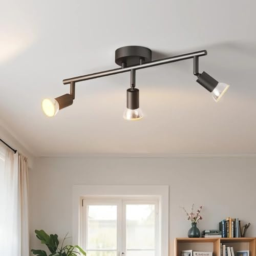 LVWIT Faretti LED da Soffitto Orientabili con 3 Luci GU10, Faretto da Interno Nero Moderna, Faretti Soffitto per Barra, Salotto,Cameretta, Cucina (Senza Lampadina)