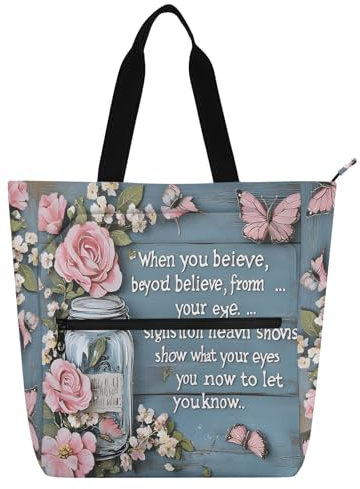 OWFKAY Sac fourre-tout en toile esthétique pour enfants - Réutilisable - Vase en verre rose - Papillon, Vase en verre rose papillon, Taille unique