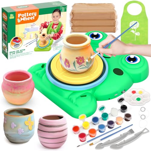 Kit Poterie Enfant 4 5 6 7 8 9 10 Ans, Jouet Tour de Potier Électrique, Ceramique Outil avec Argile Autodurcissante Pottery Clay Bricolage Activité Manuelle Jeu Loisir Créatif Cadeau Fille Garçon