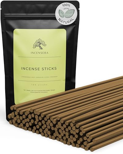 Incensera Räucherstäbchen – 100er Duftstäbchen Set (Zitronengras, Minze, Geranie, Nelke, Zimt) – natürlicher Sommerduft – ideal für Meditation, Yoga & Entspannung – aromatischer Duftmix