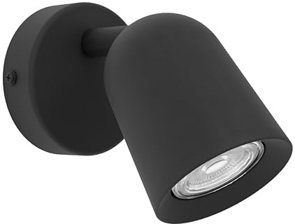 EGLO Camaldoli Spot-vägglampa för inomhus, läslampa med flexibel strålkastare, svängbar väggstrålkastare av svart stål, GU10-sockel