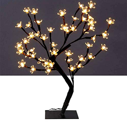 Ghzste Árbol Bonsai de Flor de Cerezo de 18 Pulgadas con 48 Luces LED, Luz LED de Flor de Cerezo, Decoración Japonesa de Flor de Cerezo para Interiores y Exteriores