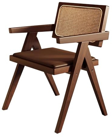 Guyifuny Sillones de Cocina Estilo rústico, sillas de Comedor de Piel sintética con Estructura de Madera y Asiento tapizado para Cocina y Comedor, Color marrón Nogal.