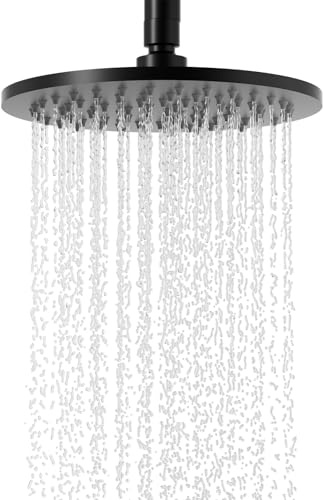 Pommeau de Douche à pluie,Ronde Noir Tete de Douche Pluie 8 Pouces,tete de douche pluie réglable à 360°,Tête Douche Anti Calcaire à Économie ​d'eau,acier inoxydable,Facile installer et nettoyer