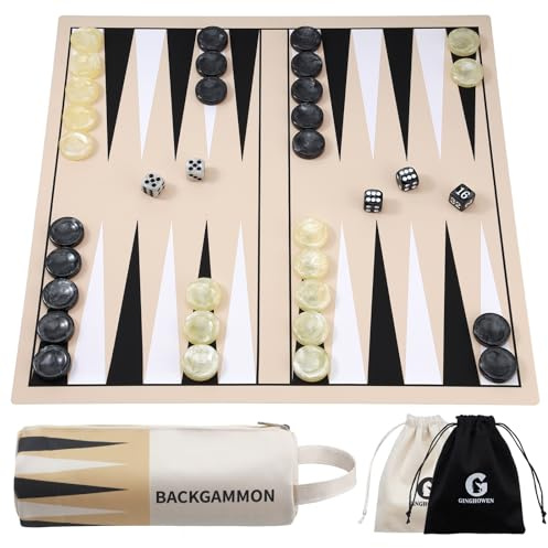 Backgammon - Klassiskt backgammonspel - I silikon - För 2 spelare - Vikbart - Med förvaringsväska - Khaki
