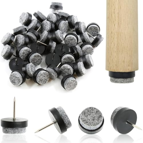 EJRUP 60 Piezas Protectores Patas Sillas Fieltro, con Clavos Acero Inoxidable Ø 20 mm,Tacos De Fieltro para Sillas Y Muebles,Antideslizantes, para Muebles de Madera Pat-as de Silla(Negro)