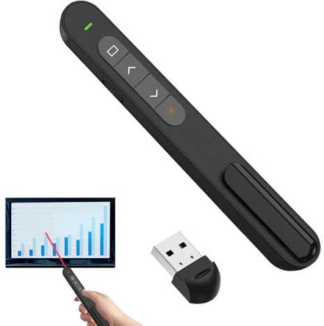 Präsentationsfernbedienung | 2.4GHz Tragbare Fernbedienung mit USB-Anschluss - Drahtloser Folienwechsler mit Lautstärkeregler | für Schule, Unterricht, Vorlesung, Training, Business sowie