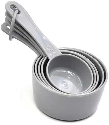 QIALAI 5-Piece Plastic Measuring Cups Set, Grey Nesting Measuring Cups for Baking and Cooking, Stackable Kitchen Measurement Tools with Ml & Cup Marks (17cm)