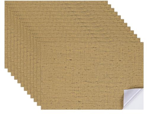 QUARKZMAN 12 Láminas De Papel Tapiz Miniatura para Casa De Muñecas, Piso Autoadhesivo De PVC con Textura De Lino, Decoración De Pared Mini para Casa De Muñecas 11.81 X 7.87 Pulgadas (Café)