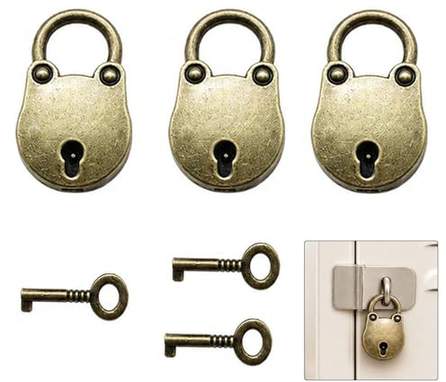 QIHAWN 3 Pcs Mini Vintage Bear Padlocks, Zinc Alloy for Luggage & Jewellery | Mini vintage bear padlocks, zinc alloy rustproof, 3 pack with 3 keys, ideal for luggage jewellery box & cupboard use